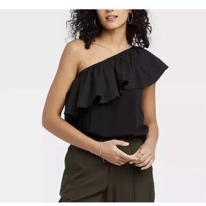 a new day Black One-Shoulder Ruffle Top